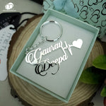 Customisation Couple Names Keychain +Heartbeat+Heart 92.5 Silver plated