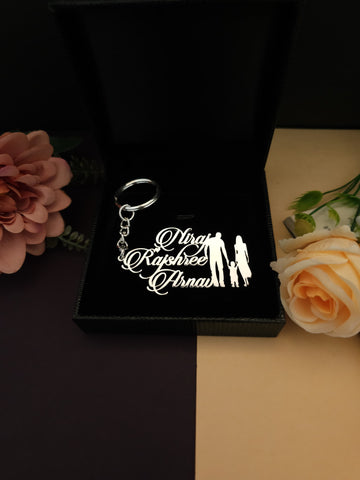Family 3 Member Names Premium Keychain 92.5 Silver plated
