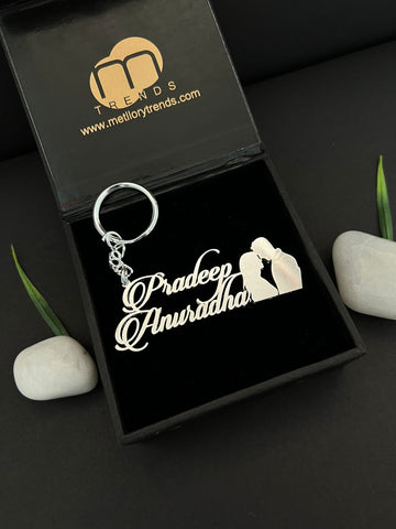 Romantic Couple Names Premium Keychain 92.5 Silver plated