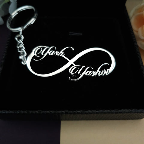 Customization Infinity Symbol Couple Name Keychain 92.5 Silver Plated