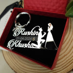 Customization Engagement Date Couple Name Keychain 92.5 Silver Plated