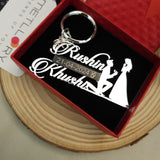 Customization Engagement Date Couple Name Keychain 92.5 Silver Plated