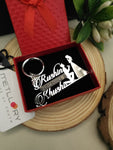 Customization Engagement Date Couple Name Keychain 92.5 Silver Plated