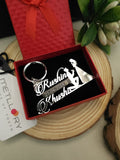 Customization Engagement Date Couple Name Keychain 92.5 Silver Plated