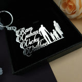 Family 4 Member Names Premium Keychain 92.5 Silver plated