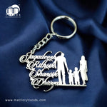 Family 4 Member Names Premium Keychain 92.5 Silver plated