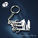 Family 3 Member Names Premium Keychain 92.5 Silver plated