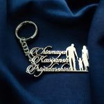 Family 3 Member Names Premium Keychain 92.5 Silver plated