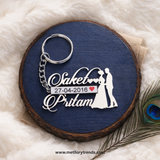 Wedding Date Couple Names Premium Keychain 92.5 Silver plated